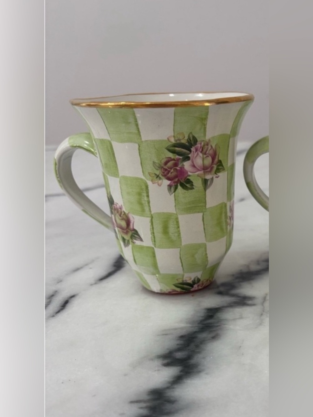 MacKenzie-Childs Honeymoon Checkered Mugs Sweet Pea